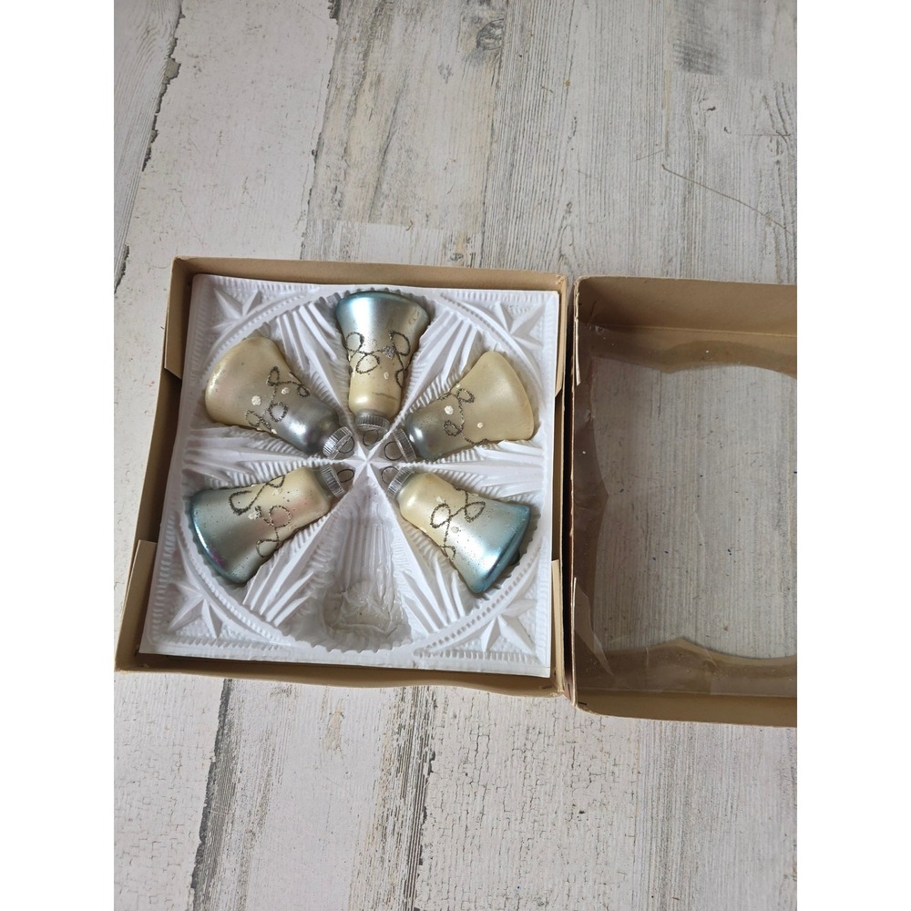 Vintage West Germany Mica Bell mercury glass ornament Xmas tree set box